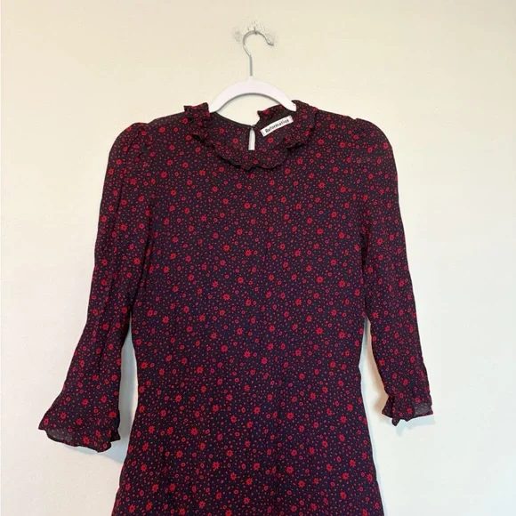 Reformation Stevie Dress Mini Floral Ruffle Collar Blue/Red Sz 12 (Runs Small) - Picture 6 of 12